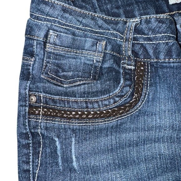 L.E.I. Women's 9 Regular Ashley Lowrise Distressed Leather Braided Pocket Jeans - Picture 4 of 10